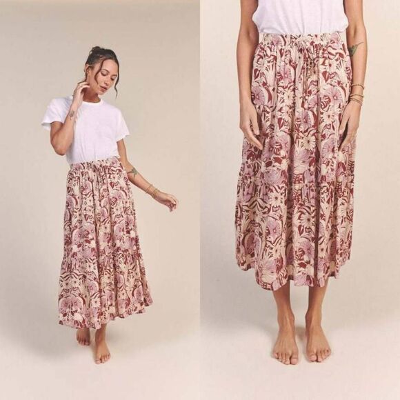 TROVATA Bird of Paradise Makena Skirt, Canela Palm S $278 NWOT - Picture 1 of 10